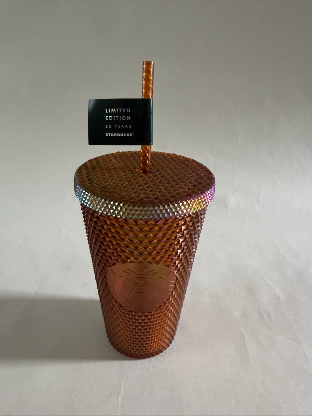 Starbucks Iridescent Copper-Orange Studded Cold Cup with Straw
